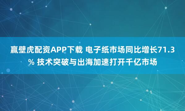 赢壁虎配资APP下载 电子纸市场同比增长71.3% 技术突破与出海加速打开千亿市场